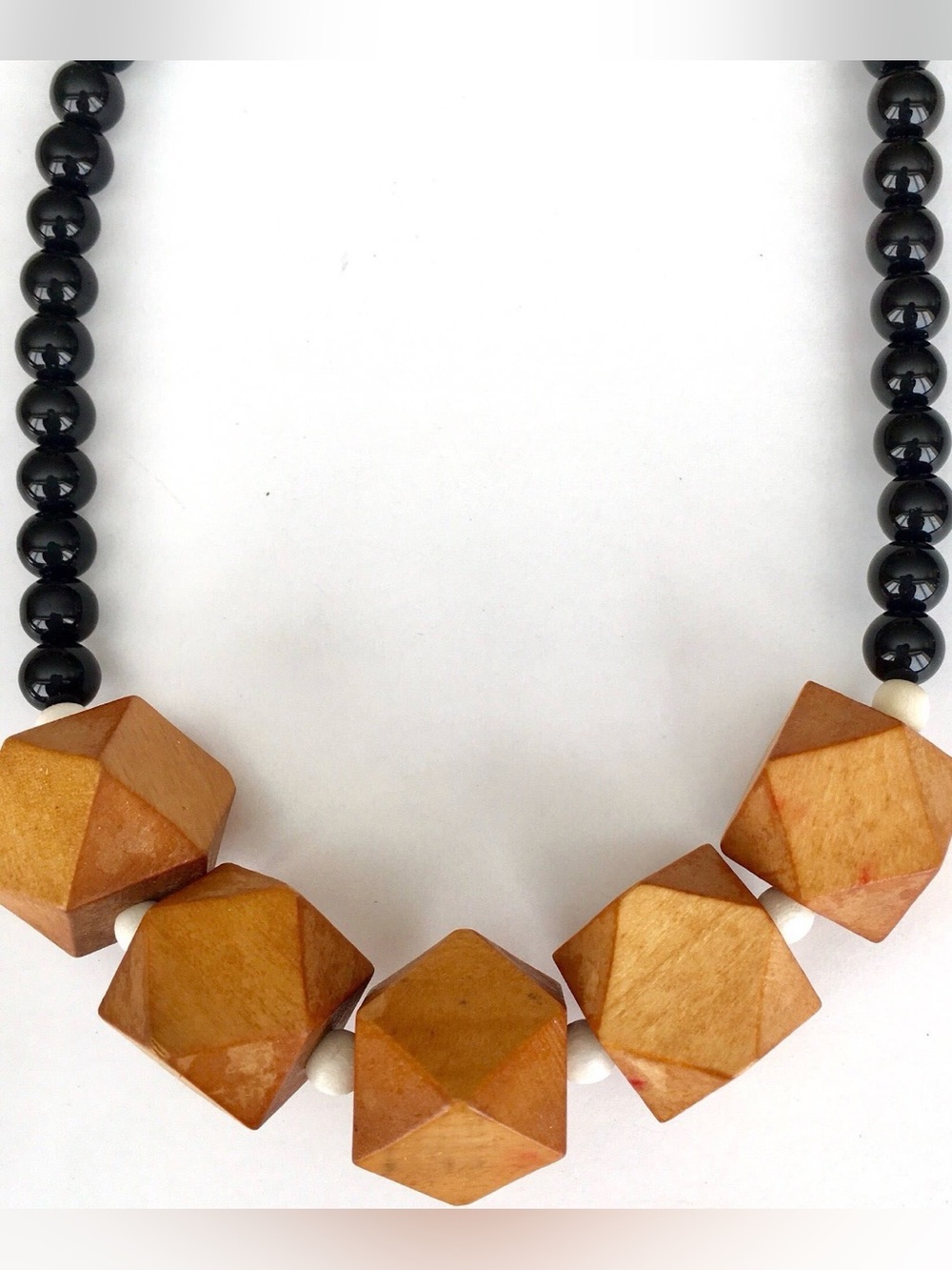 Hand Crafted Black and Honey Brown Geometric Bead Necklace